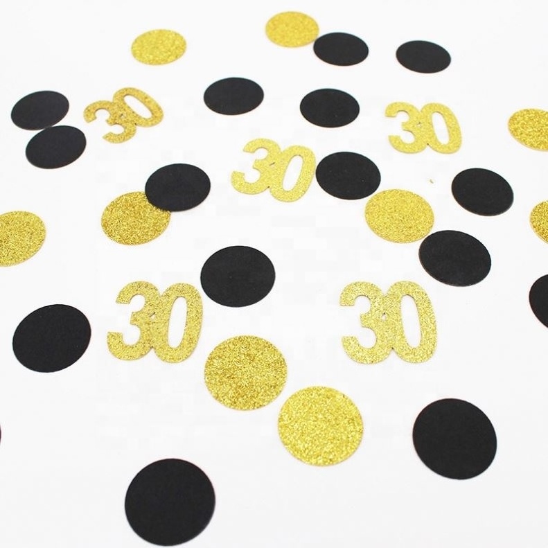 Happy Birthday Decoration Black and Gold Round Adult 30 50 60 Birthday Party Confetti