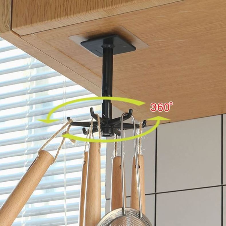 Free Punch Wall Hanging Kitchen Hook Kitchenware Retractable Rack Spatula Spoon Knife Storage Rotating Hook