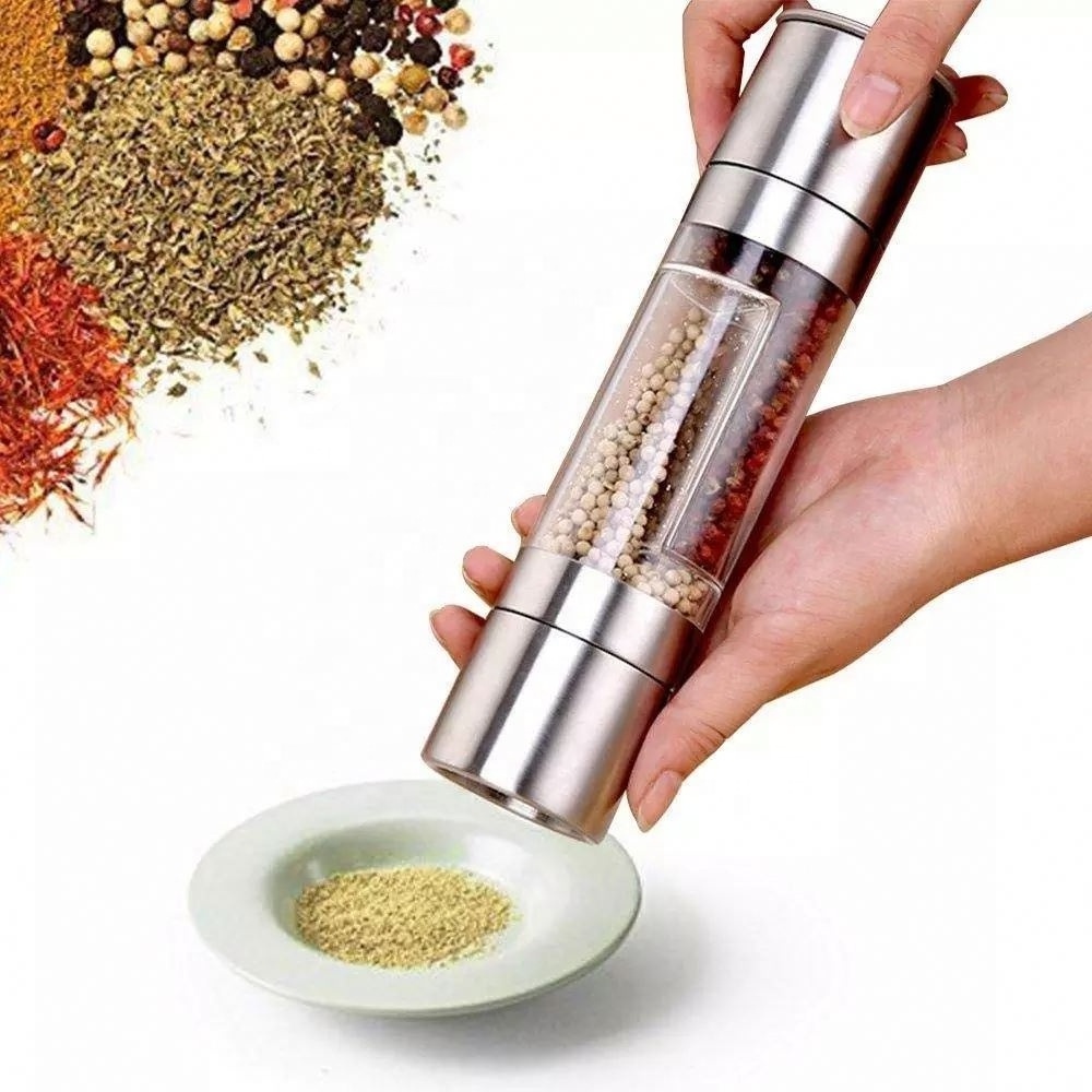 Double-headed pepper grinder Manual stainless steel salt pepper grinder herb spice grinder shaker, thick ceramic rotor