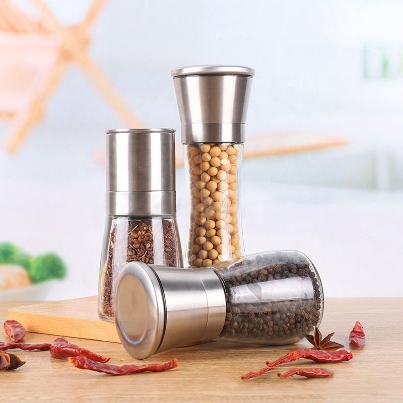 Restaurant Kitchen Home Manual Herb & Spice Tools Freshly Ground  Salt And Pepper Grinder Set pepper shaker Glass Pepper Grinder