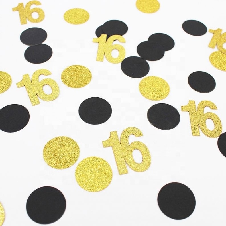 Happy Birthday Decoration Black and Gold Round Adult 30 50 60 Birthday Party Confetti