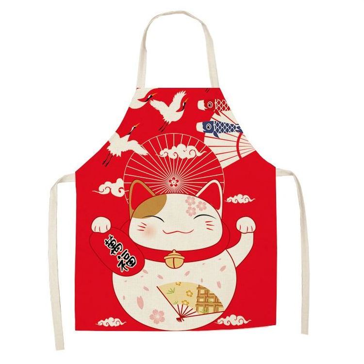 2020 new cotton and linen apron support customization Japanese-style cute lucky cat series apron