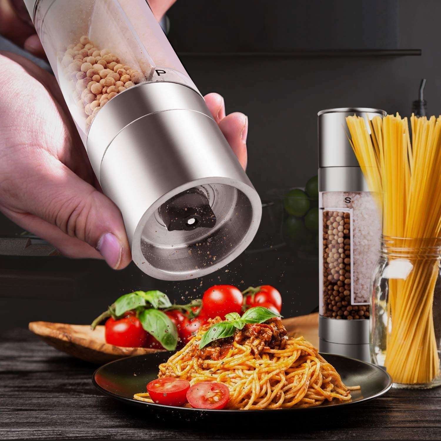 Double-headed pepper grinder Manual stainless steel salt pepper grinder herb spice grinder shaker, thick ceramic rotor