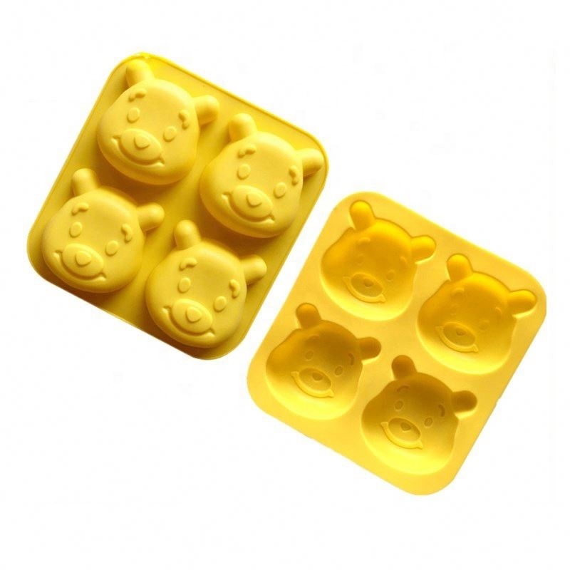 227 factory free sample 4 hole cute bear shape silicone cake mold, silicone candle molds, soap making molds