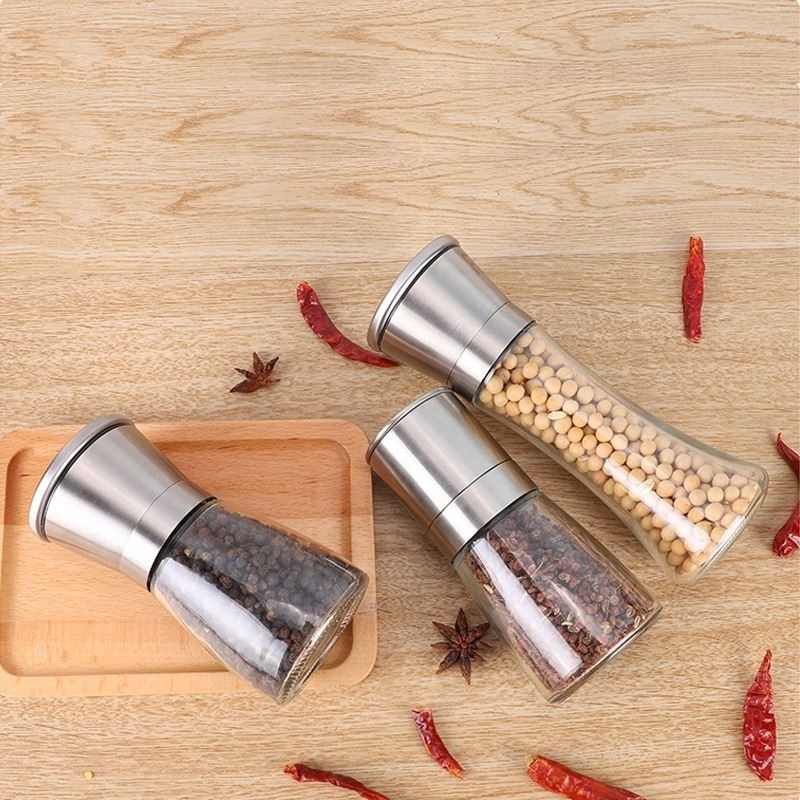 Restaurant Kitchen Home Manual Herb & Spice Tools Freshly Ground  Salt And Pepper Grinder Set pepper shaker Glass Pepper Grinder