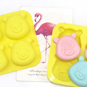 227 factory free sample 4 hole cute bear shape silicone cake mold, silicone candle molds, soap making molds