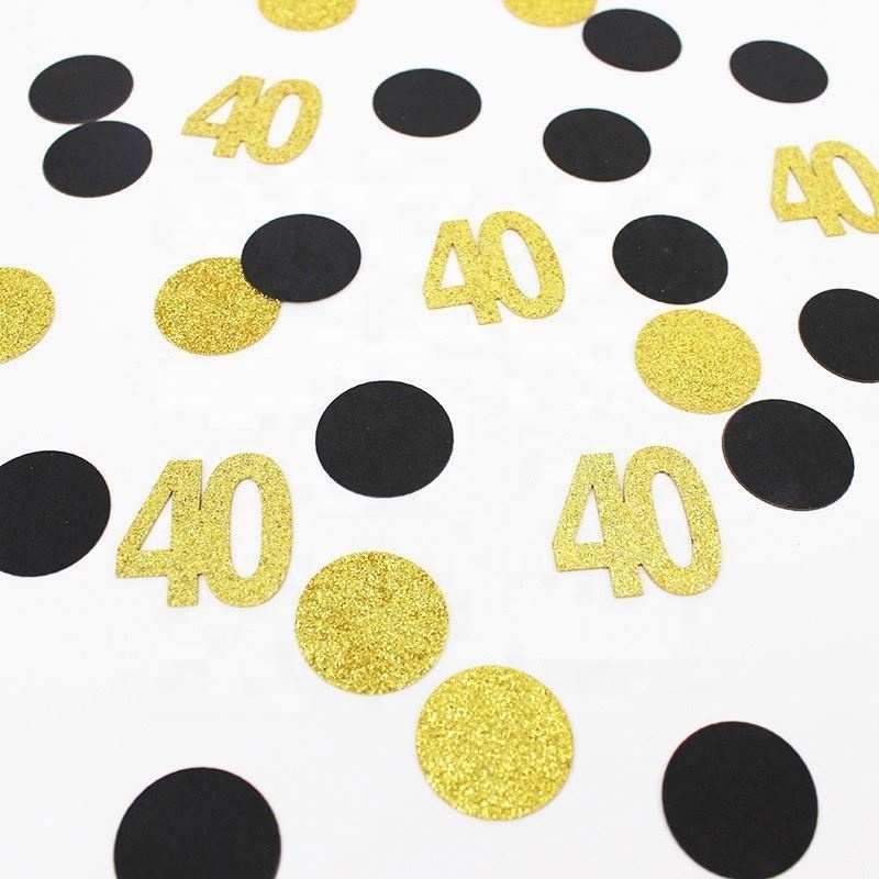 Happy Birthday Decoration Black and Gold Round Adult 30 50 60 Birthday Party Confetti