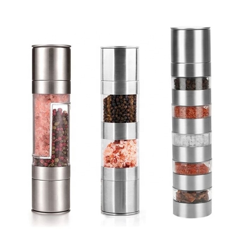 Double-headed pepper grinder Manual stainless steel salt pepper grinder herb spice grinder shaker, thick ceramic rotor