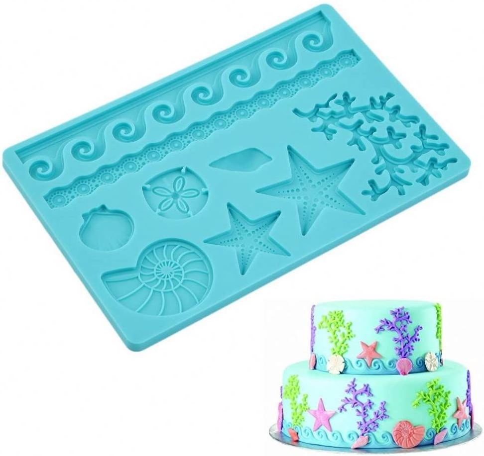 Seashell Sea Life Silicone Lace Fondant Mold Cake Side Decoration Silicon Cake Baking Mold for Decorating