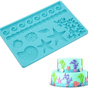 Seashell Sea Life Silicone Lace Fondant Mold Cake Side Decoration Silicon Cake Baking Mold for Decorating