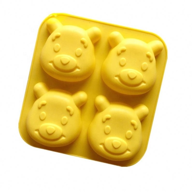 227 factory free sample 4 hole cute bear shape silicone cake mold, silicone candle molds, soap making molds