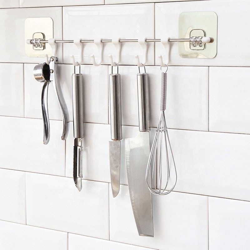 Holders With 6 Hooks Wall Mounted Home Bathroom Storage Racks Towel Clothing Hanging Hooks Stainless Steel Kitchen Tools Storage