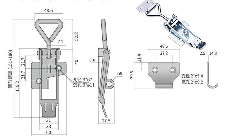 New ZINC PLATED Metal Cabinet Iron Draw Latch Mini Tool Box Toggl Galvanized Briefcase Handbag Metal Spring Loaded Toggle Latch