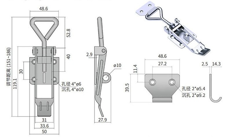 Surprise Price Carton Right Angle Sliding Gate Lock Metal Hook Latch ZINC PLATED Metal Push Button Latch Square Rv Push