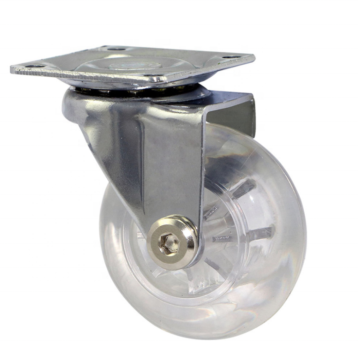 HM2101 Factory Directly Hyaline PU Medical Caster Wheel Transparent Plate Swivel Furniture Castor Wheels for Pram