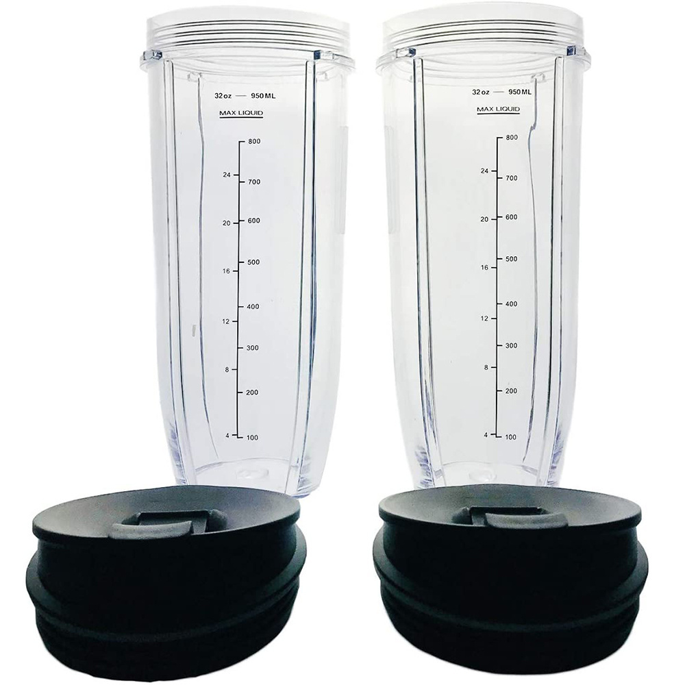 Blender Spare Parts Two Pack Replacement 32oz Ninja Clear Cups with Sip and Seal Lids for BL456, BL480,BL640,,NN100,SS351,SS101