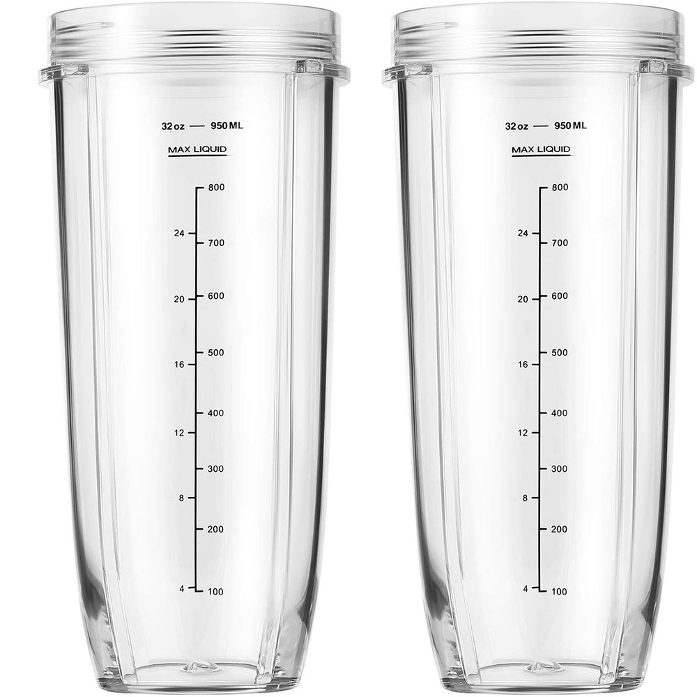 Blender Spare Parts Two Pack Replacement 32oz Ninja Clear Cups with Sip and Seal Lids for BL456, BL480,BL640,,NN100,SS351,SS101