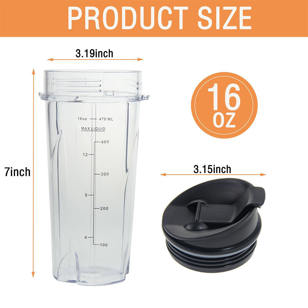 16oz Replacement Cups for Ninja QB3001SS Fit Personal Blender,Single Serve 16-Ounce Cup Set for NinjaBL770 BL660 with Seal Lids