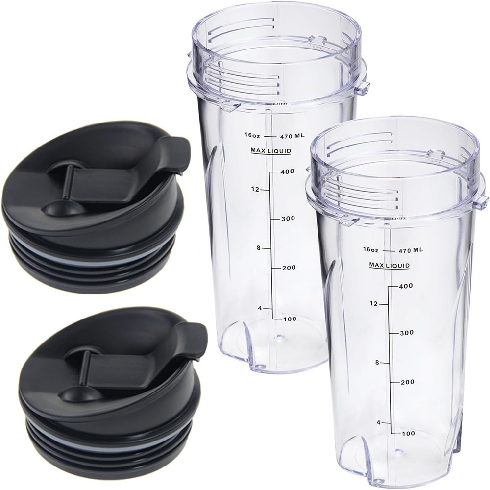 16oz Replacement Cups for Ninja QB3001SS Fit Personal Blender,Single Serve 16-Ounce Cup Set for NinjaBL770 BL660 with Seal Lids