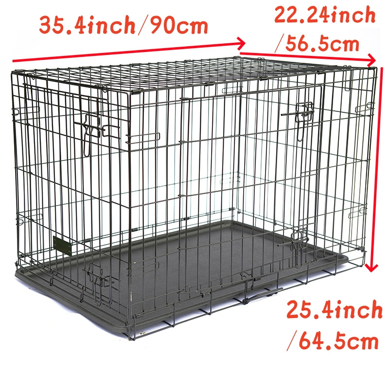 Foldable and Portable Large Dog Crate for Pet Dogs Iron Wire Metal Pet Dog Cage  with tray