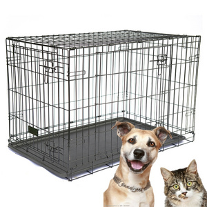 Foldable and Portable Large Dog Crate for Pet Dogs Iron Wire Metal Pet Dog Cage  with tray