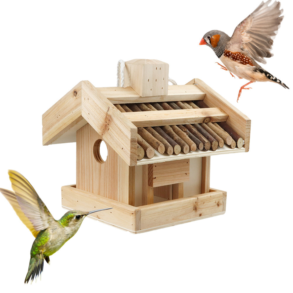 factory direct sale Wooden Bird Feeder Outdoor Hanging Bird Feeder for Garden Yard Outside Decoration