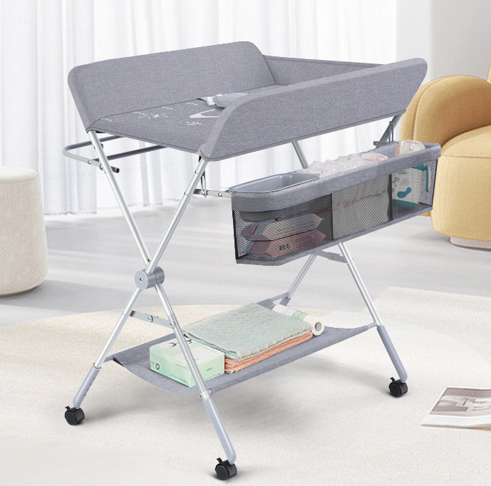 2 in 1 Foldable Baby Nursing Diaper Table Folding Portable Changing Station Table With Wheels