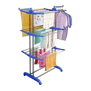 3 Layers Stainless Steel Clothes Hanger Stand Foldable Laundry Rack