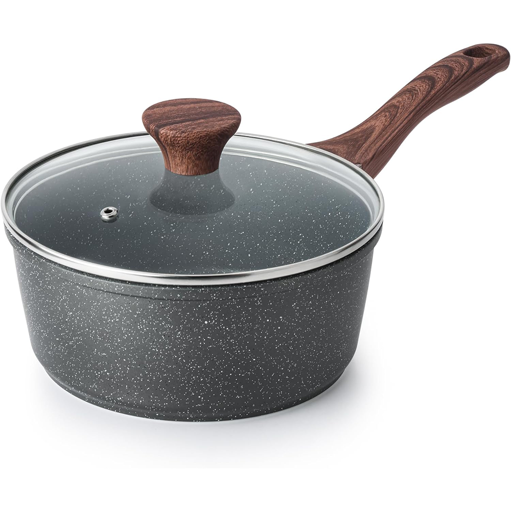 MYH Die Cast Aluminum Nonstick Sauce Pan with Lid  1.5QT Small Pot Bakelite Handle Induction Capable  PFOA Free