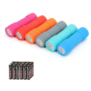 9-LED Flashlight 6-Pack Compact Handheld Torch Assorted Colors With Lanyard 3AAA Battery Included