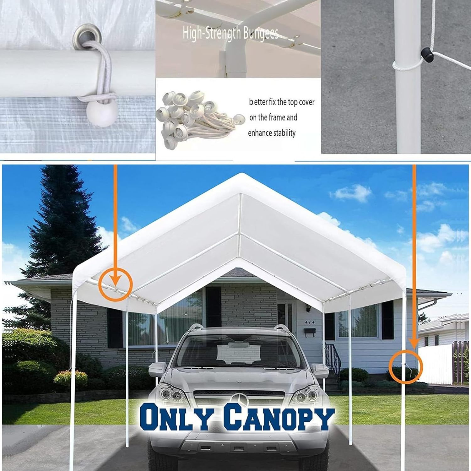 Gazebo Top Cover Carport Replacement Top Canopy Cover White For Car Garage Top Tarp Shelter Waterproof & UV Protected