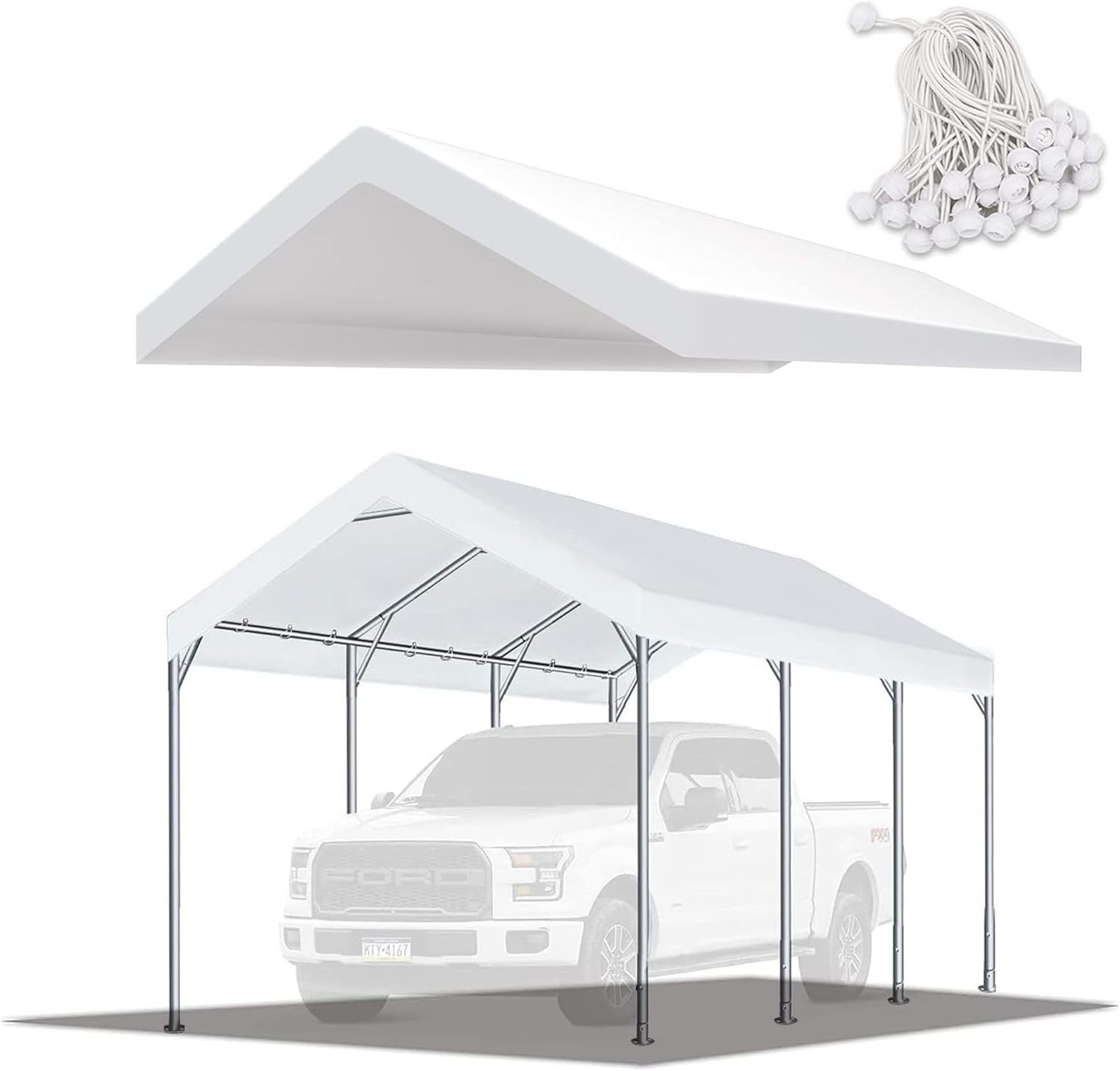 Gazebo Top Cover Carport Replacement Top Canopy Cover White For Car Garage Top Tarp Shelter Waterproof & UV Protected