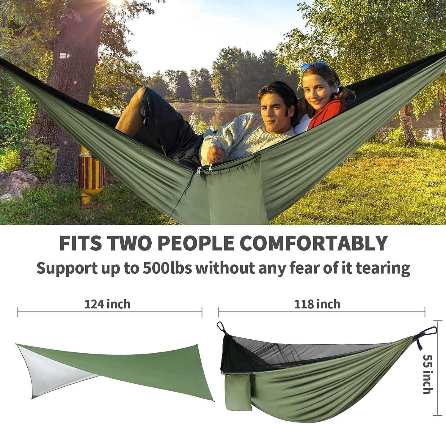 Double Camping Hammock With Mosquito Net Rain Fly Heavy Duty Tree Strap Nylon Parachute Hammock Tent Waterproof Rainfly Set