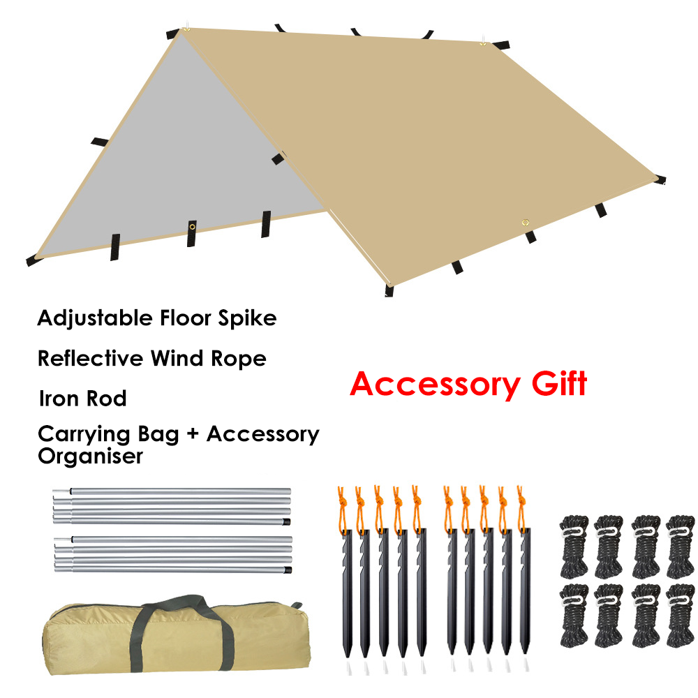 Outdoor Tent Rain Fly tarp 210T Camping Sun Shelter Awning Hammock Rain Fly Tent Tarp With Poles