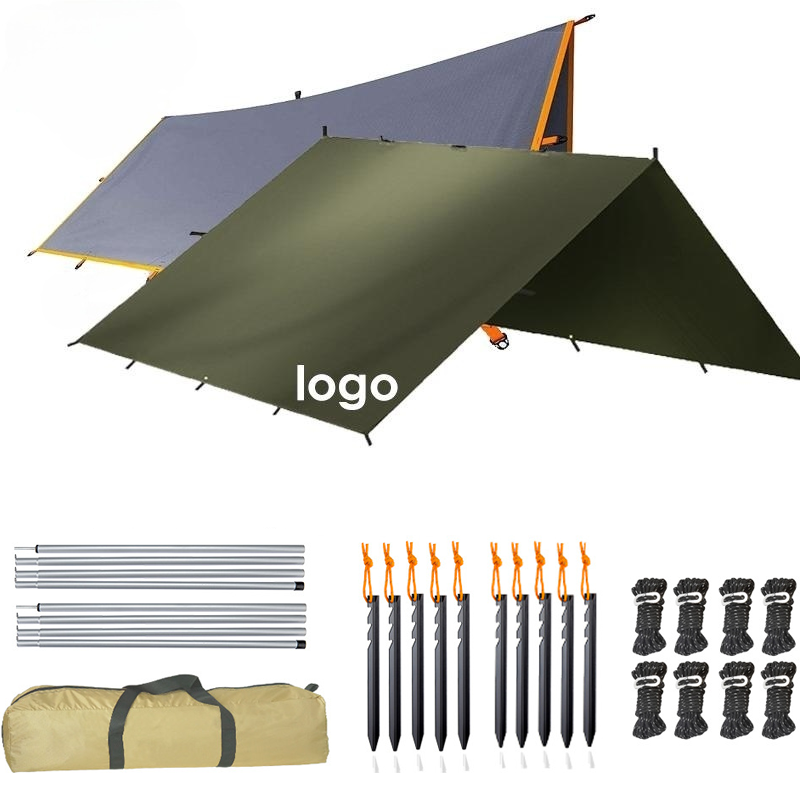 Outdoor Tent Rain Fly tarp 210T Camping Sun Shelter Awning Hammock Rain Fly Tent Tarp With Poles