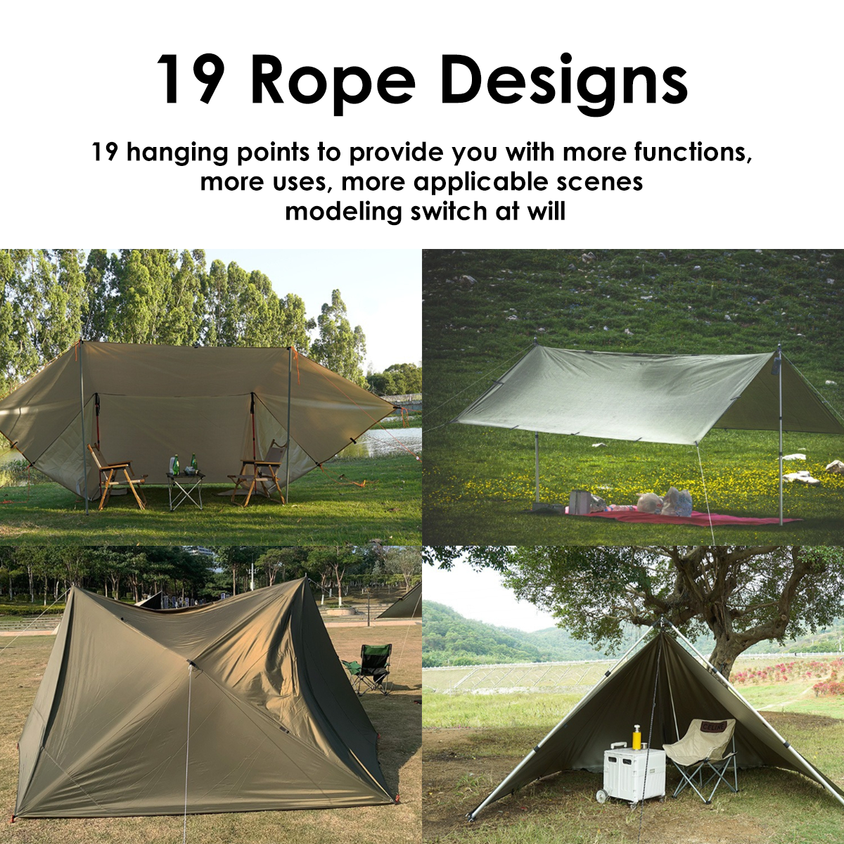 Outdoor Tent Rain Fly tarp 210T Camping Sun Shelter Awning Hammock Rain Fly Tent Tarp With Poles