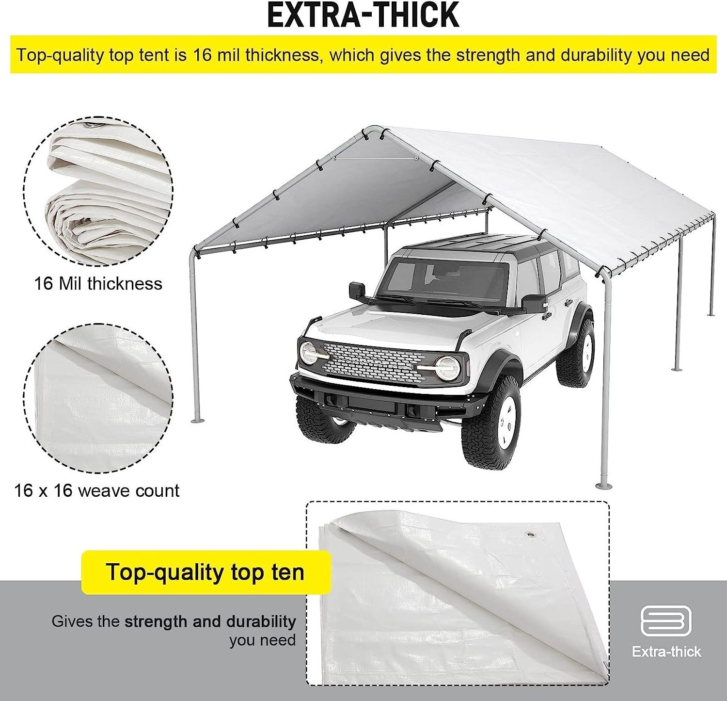 10 x 20 Ft Carport Replacement Canopy Cover Garage Top Tent Shelter Tarp With Free 48 Ball Bungee Cords