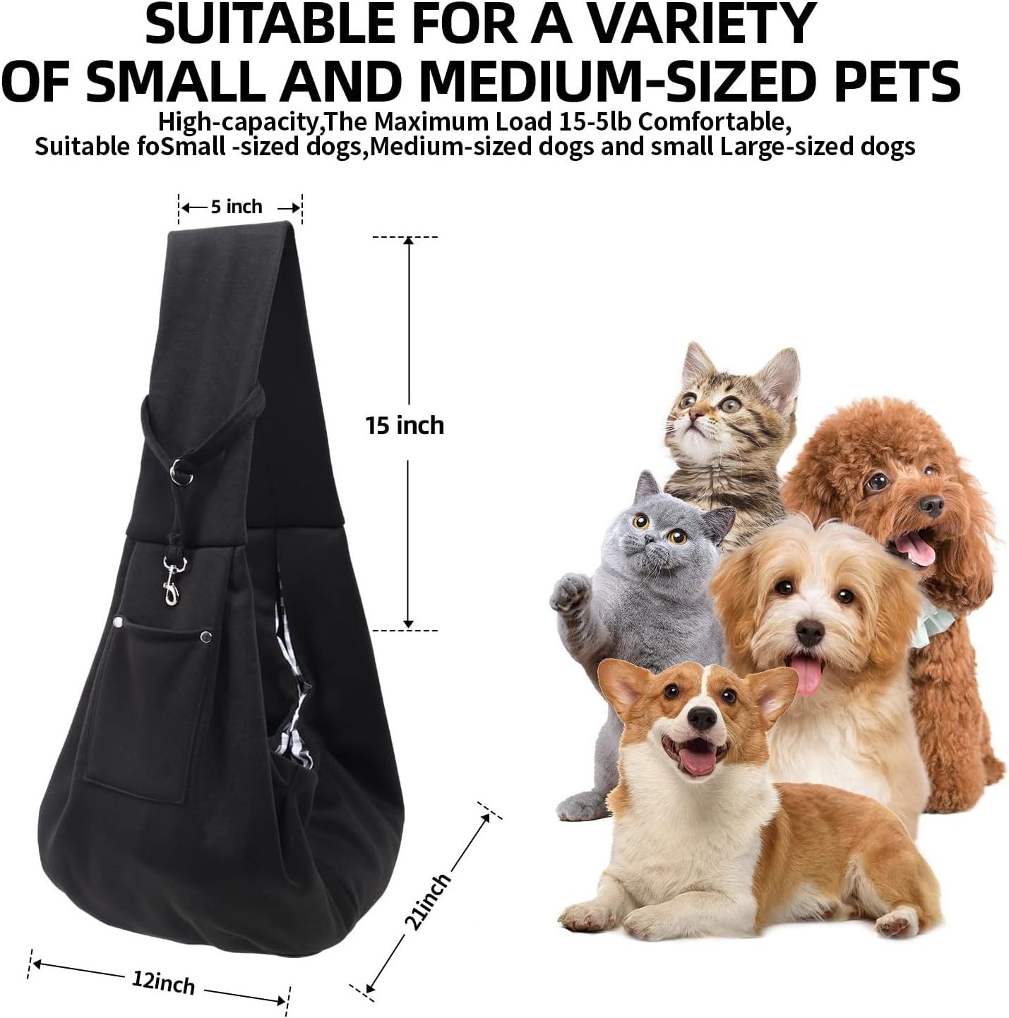 Dog Carrier Sling Reversible Puppy Carrier Purse Hand-Free Dog Sling Carrier for Carry Small Dogs and Cats Travel Safety Harness