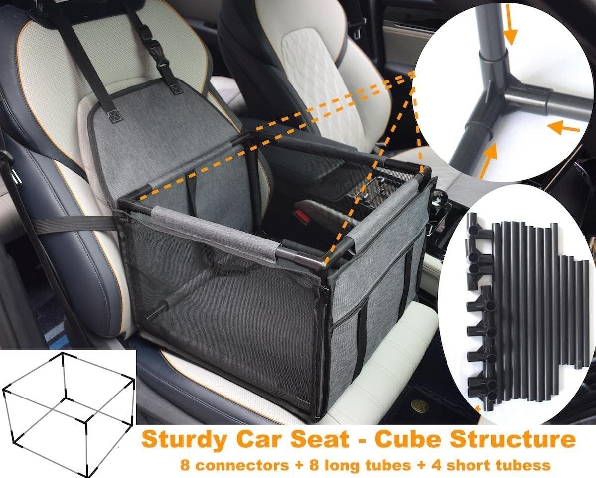 Waterproof Pet Dog Car Seat Booster Carrier with Seat Belt Harness Restraint and Headrest Strap for Puppy Cat Travel