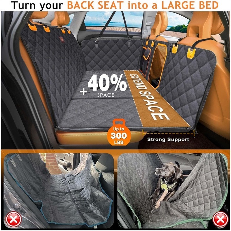 100% Waterproof Hard Bottom board Dog Car Seat Cover Non Inflatable Dog Bed for Car Backseat for Cars Trucks and SUVs