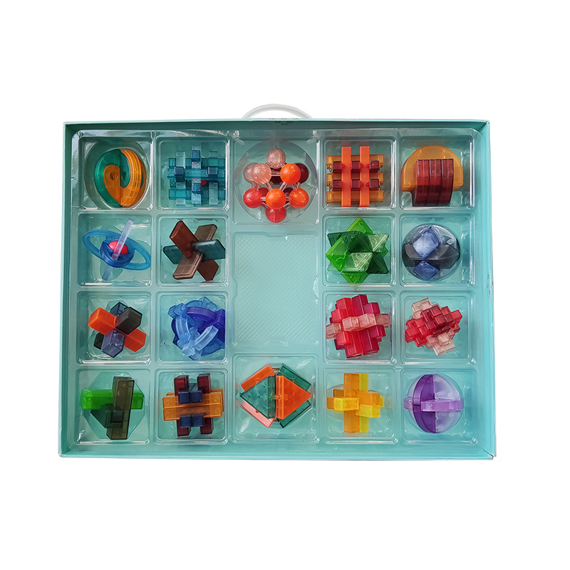 18pcs Set Educational Brain Training 3D Puzzle Brain Teaser Colorful Transparent Plastic KongMing Lock Luban Lock