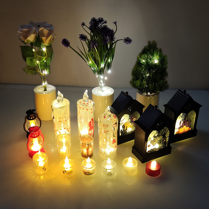 Multi-Style Electric Flameless Realistic Plastic Light Candles Flowers Battery Operated Wedding Festivals Tea Light