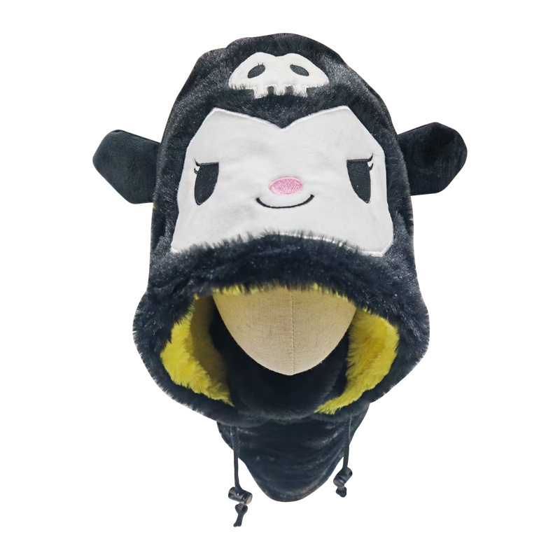 Warm Windproof Cartoon Stuffed Winter Scarf Hat Ear Neck Protection Cute Plush One Piece Scarf and Hat