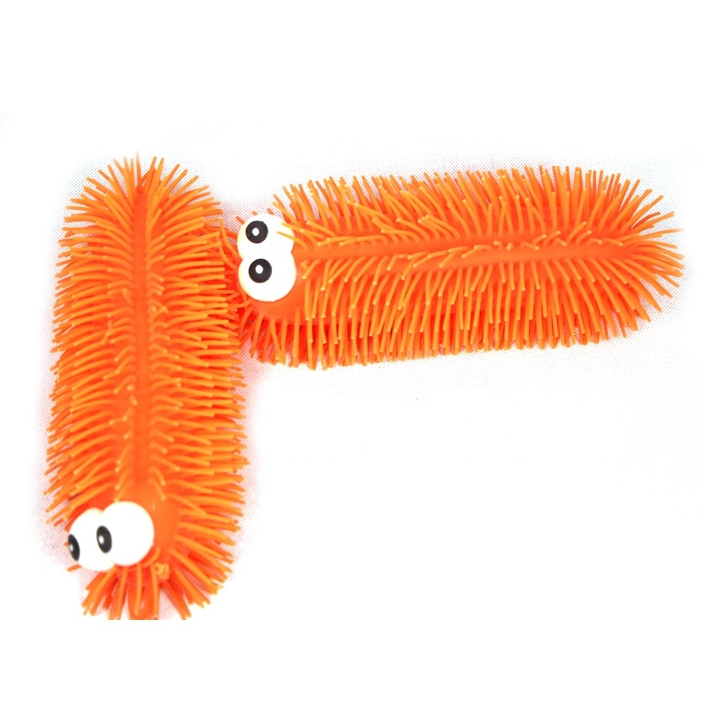 Hot selling squishy toy flashing fluffy caterpillar tpr light up puffer ball with yoyo