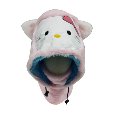 Warm Windproof Cartoon Stuffed Winter Scarf Hat Ear Neck Protection Cute Plush One Piece Scarf and Hat