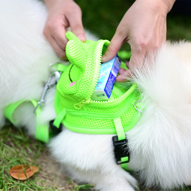 Pet Dog Supplies Outdoor Walking Cute Mesh Pet Vest Breathable Cartoon Small Dog Harness Backpack with Leash