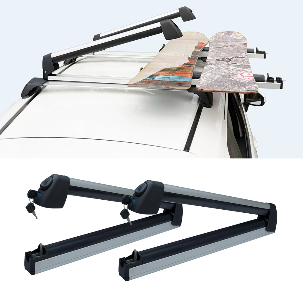 Ski Rack for Roof Rack, Aluminum Snowboard Rack with Key Locked Clamping Mechanism