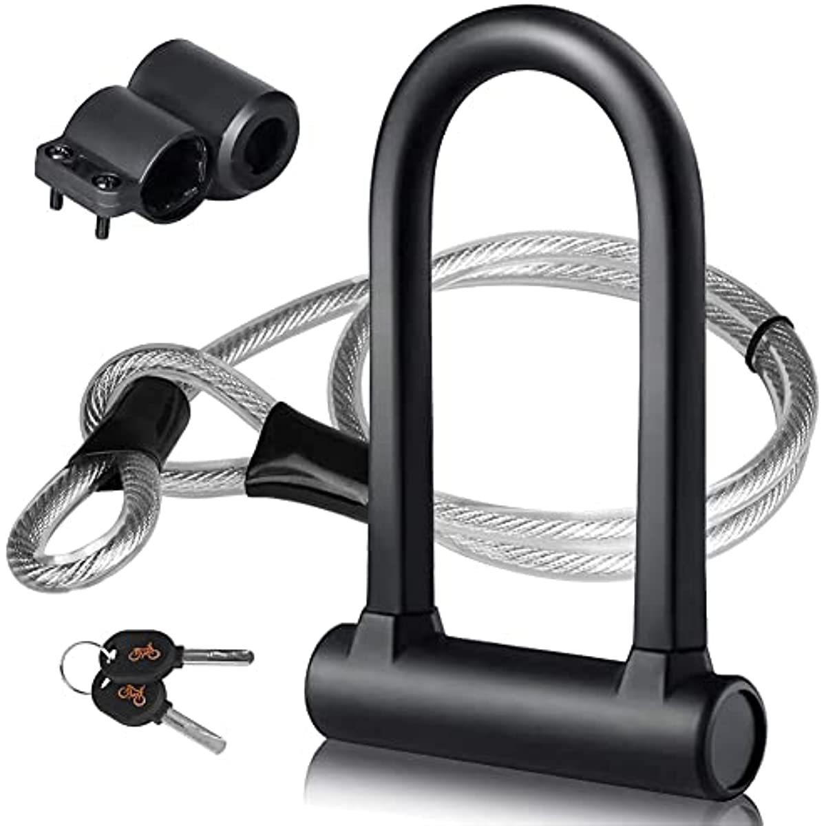 16mm Heavy Duty Security U Cable Bike Lock with 4ft Flex Bike Cable and Sturdy Mounting Bracket for Road Bike