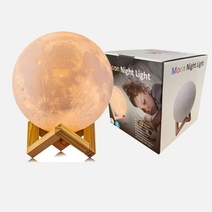 8cm 3D Moon Lamp Button Battery Night Light 7 Colors Moon Light with Wood Stand Children Gift Moon lamp