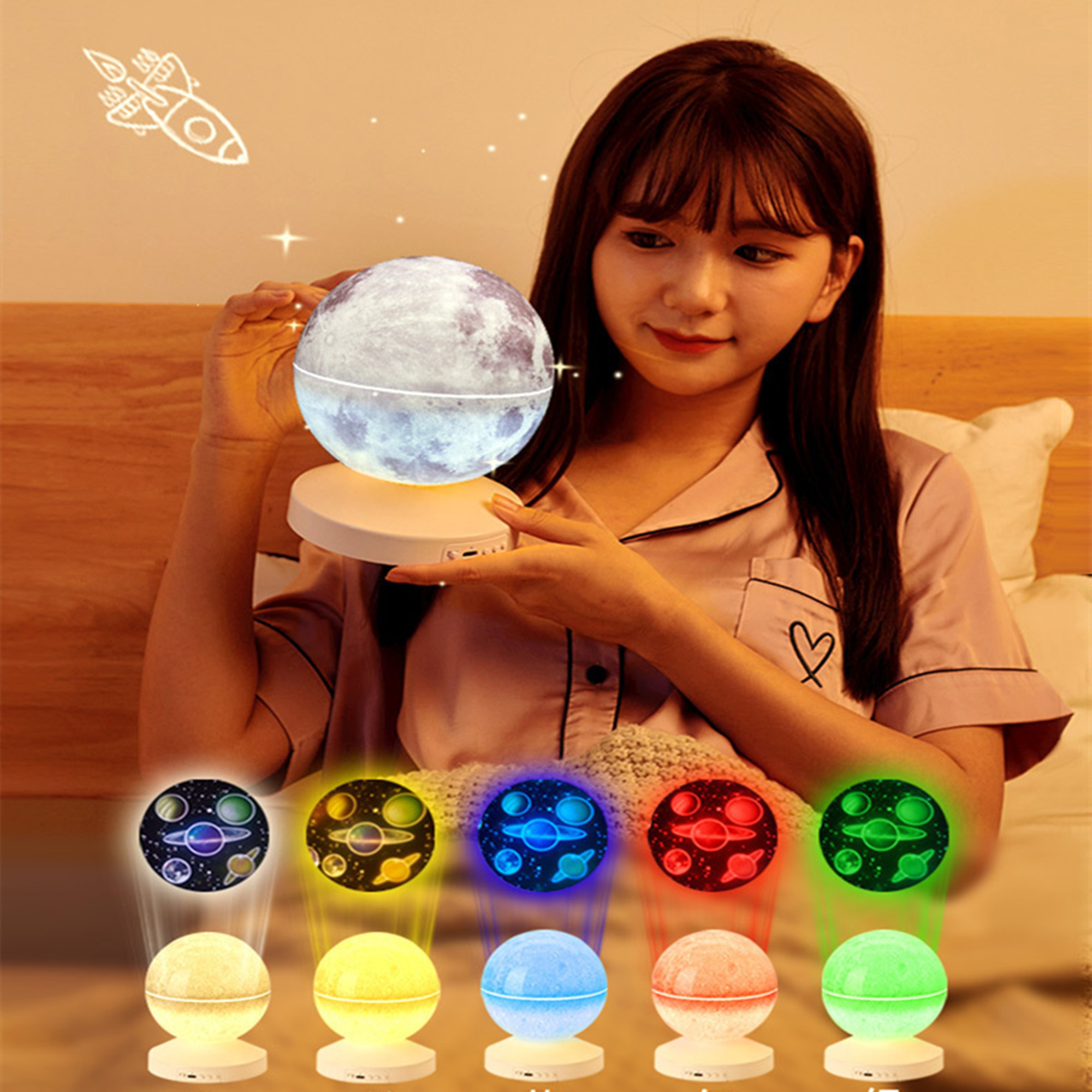 Smart Moon Projector lamp Rotate Decoration Moon Light 13 fun themes Bedroom Kids Sleep Moon Projector Night Light